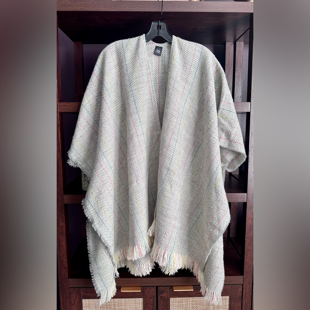 NWOT Gray with Multi-Color Stripes Soft Cape with Arm Holes